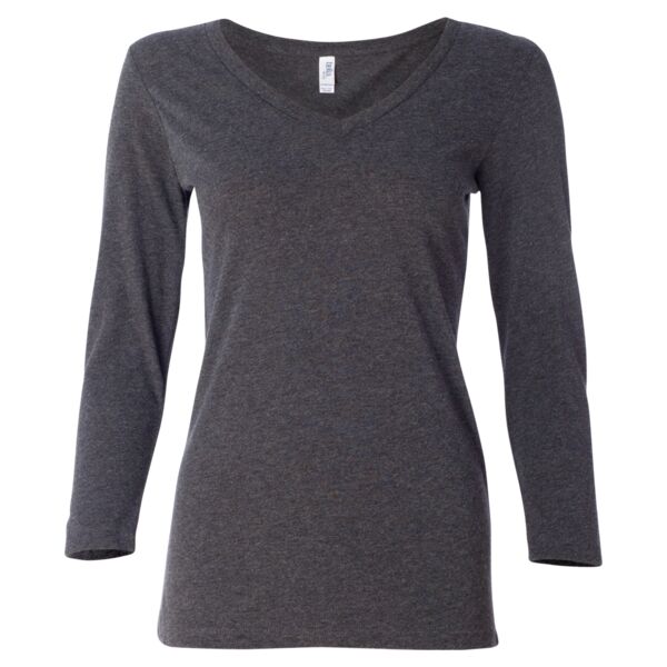 Missy Three-Quarter Sleeve Jersey V-Neck T-Shirt Thumbnail