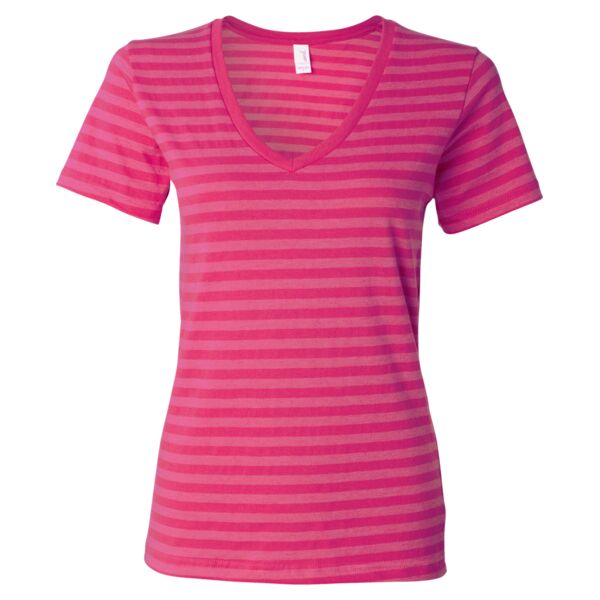 Ladies' Striped V-Neck T-Shirt Thumbnail