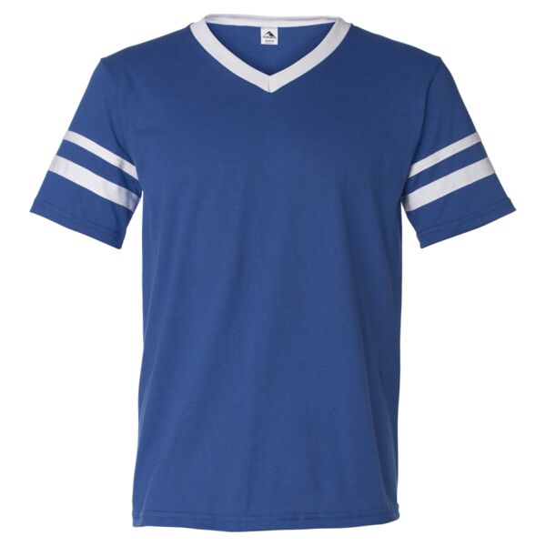 V-Neck Jersey with Striped Sleeves Thumbnail