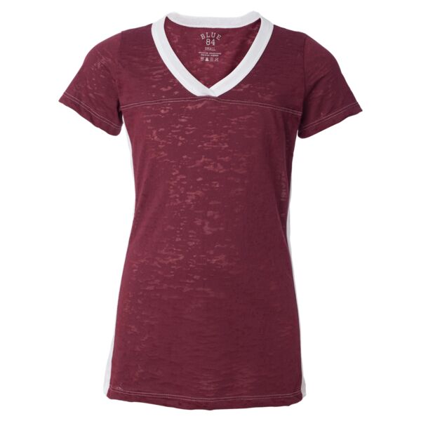 Juniors' Burnout V-Neck Side Stripe T-Shirt Thumbnail