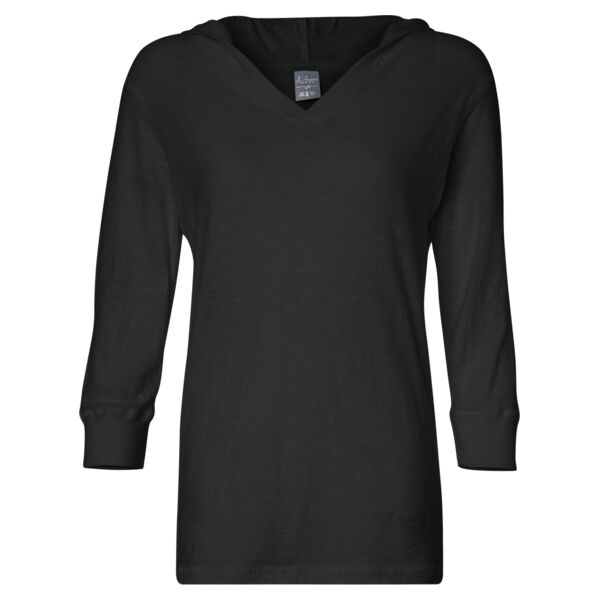 Ladies' Three-Quarter Sleeve Hooded Slub Tee Thumbnail