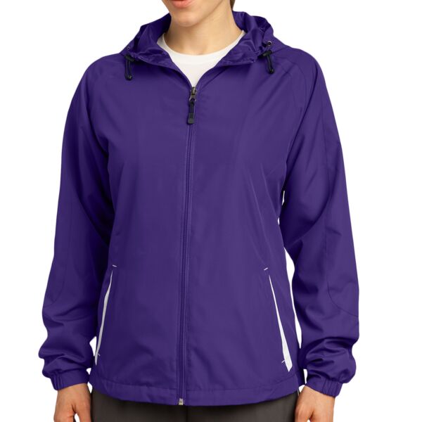Sport Tek LST76 Women's Colorblock Hooded Raglan Jacket Thumbnail