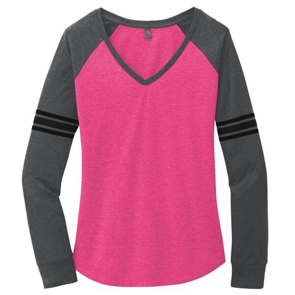 Distict Made DM477 Ladies Game Long Sleeve V Neck Tee Thumbnail