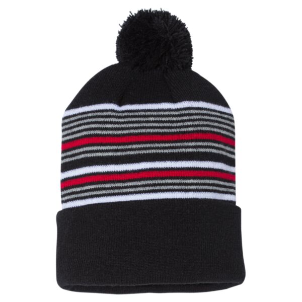 Sportsman SP60 12" Striped Pom-Pom Knit Cap Thumbnail